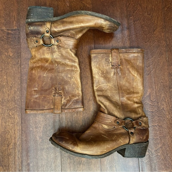 Frye Shoes - Frye Women’s Brown Leather Boots with Classic Western Harness Details, Size 10
